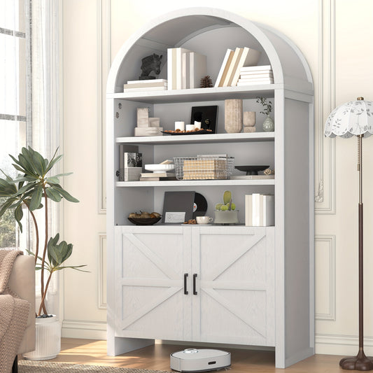 71-Inch Curved Bookshelves, a Tall Wooden Bookcase Featuring a Lower Cabinet, a Contemporary Pantry Storage Unit Suitable for The Kitchen, Living Room, Or Office