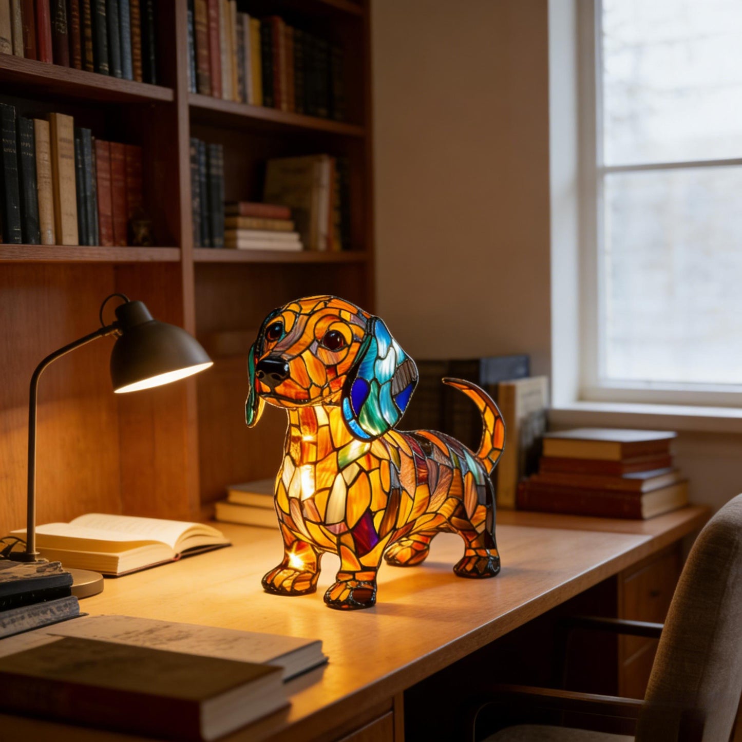 Cute Dachshund Night Light, LED Night Light, Stained Style Decoration, Unique Retro Home Decor, Designed for Dog Lovers and Fans, Room Lighting, Cozy Atmosphere, Cute Shape, High-Quality Surface Treatment, Animal Theme Orname