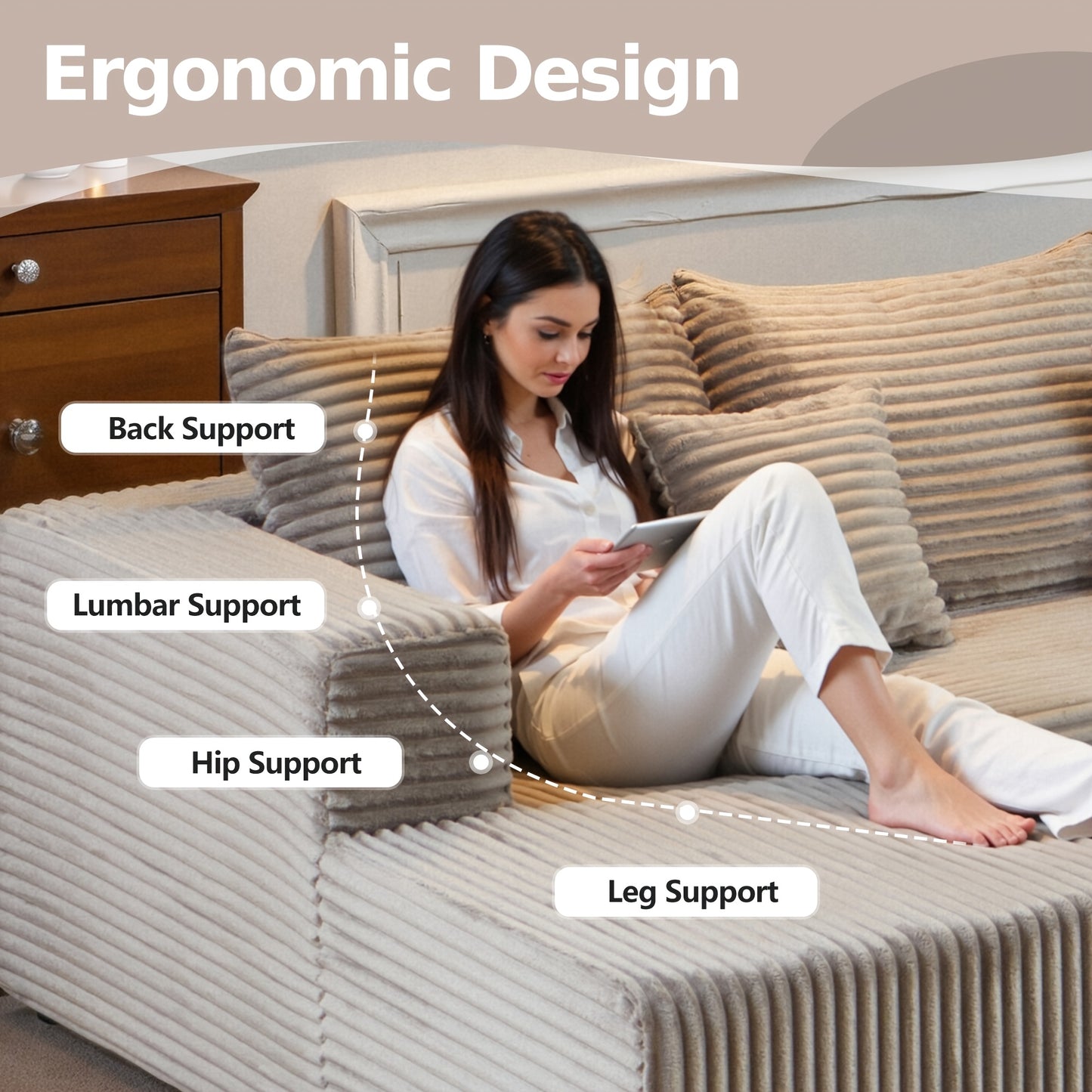 Large Sectional Cloud Couch. Modular Corduroy Sofa Bed With Deep Seat.U-Shaped Boneless Sofa Couches For LivingRoom & Apartment, Bedroom. No Assembly Required