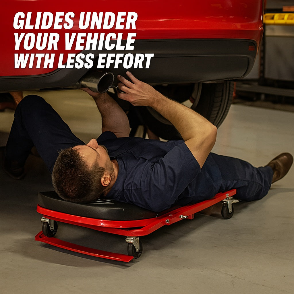 36-Inch Heavy-Duty 3-In-1 Folding Crawler - Professional-Grade Adjustable Z-Seat, 6-Wheel Rollers with Brakes, Can Tilt/Lie Down, 150-450 Lbs Super Load-Bearing, Multi-Function Car Repair Lying Board, Red And Black Color Matc