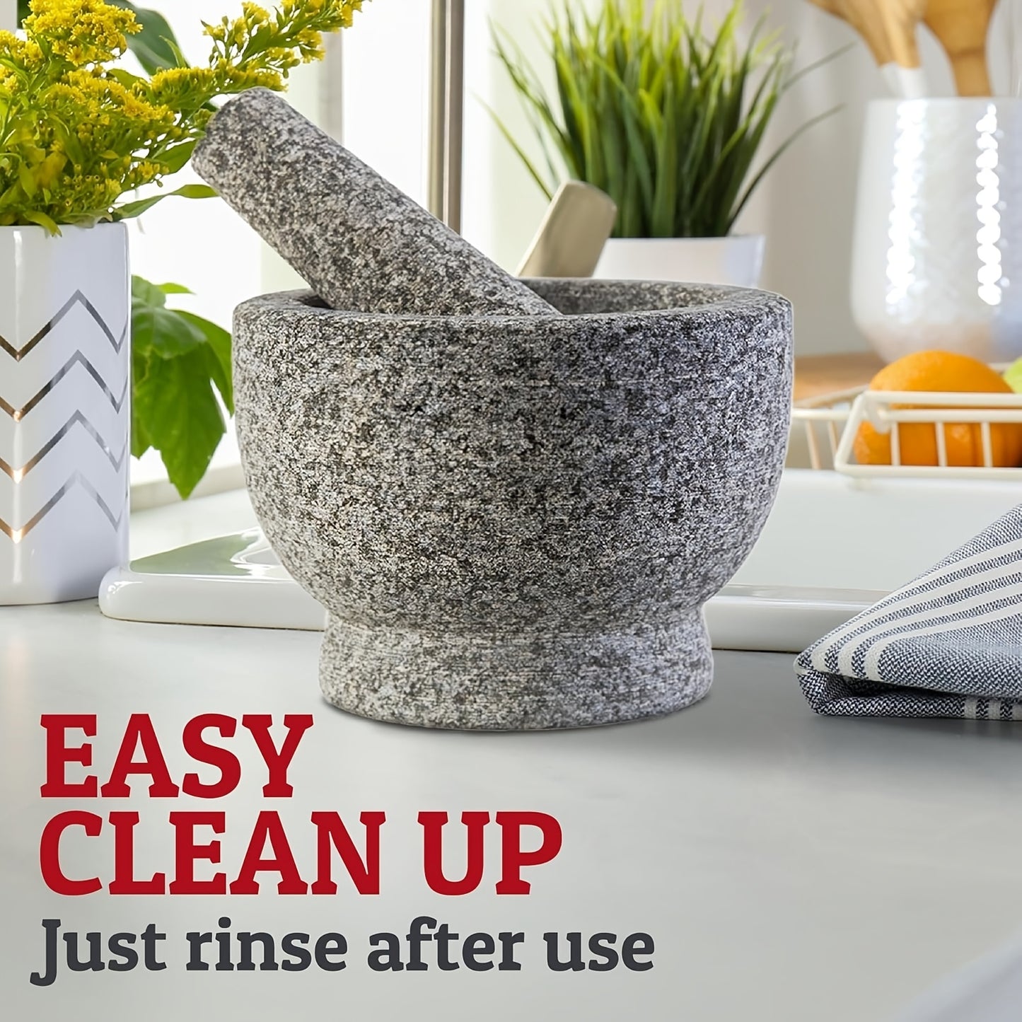 Heavy-Duty Granite Mortar and Pestle Set - Large 1.5-Cup Stone Bowl for Guacamole, Spice Crushing, - Durable Stone Mill, DIY & Fresh Sauces (Unpolished Grey)