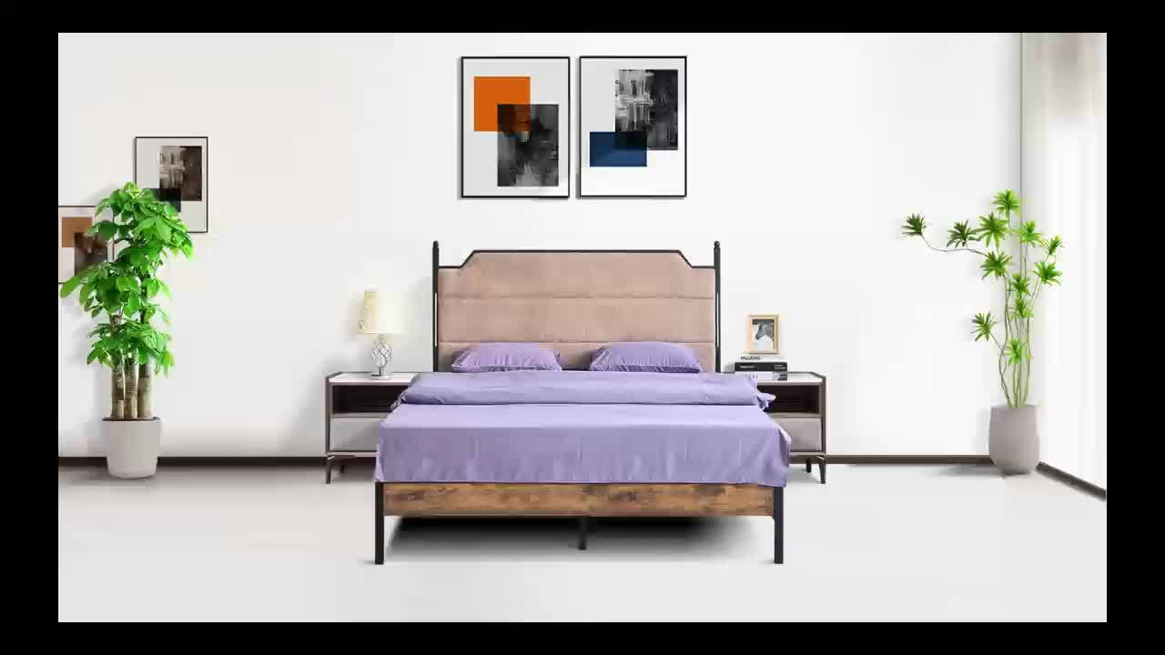 Modern Bed Frame with Built-in LED & Charging Hub, Heavy-Duty Metal Platform Bed with Panel Headboard, Tool-Free Assembly for King/Queen Size Beds, - for Smart Homes (No Wood)