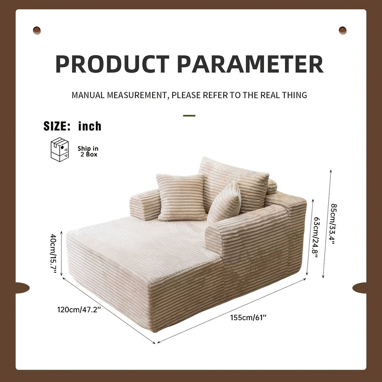 Indoor Oversized Corduroy Upholstered Boneless Sofa Bed Chaise Lounge - Deep Seat Sleeper Couch & Reading Chairs, Cloud Sofas for Living Room, No Assembly Required