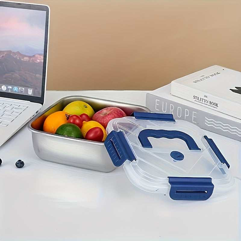 4pcs Stainless Steel Food Storage Containers with Blue Handles & Leak-Proof Lids - Dishwasher, Oven & Refrigerator Safe, Stackable Reusable Lunch Boxes for Kitchen, Microwave Compatible, Airtight Meal Prep Containers for Indo