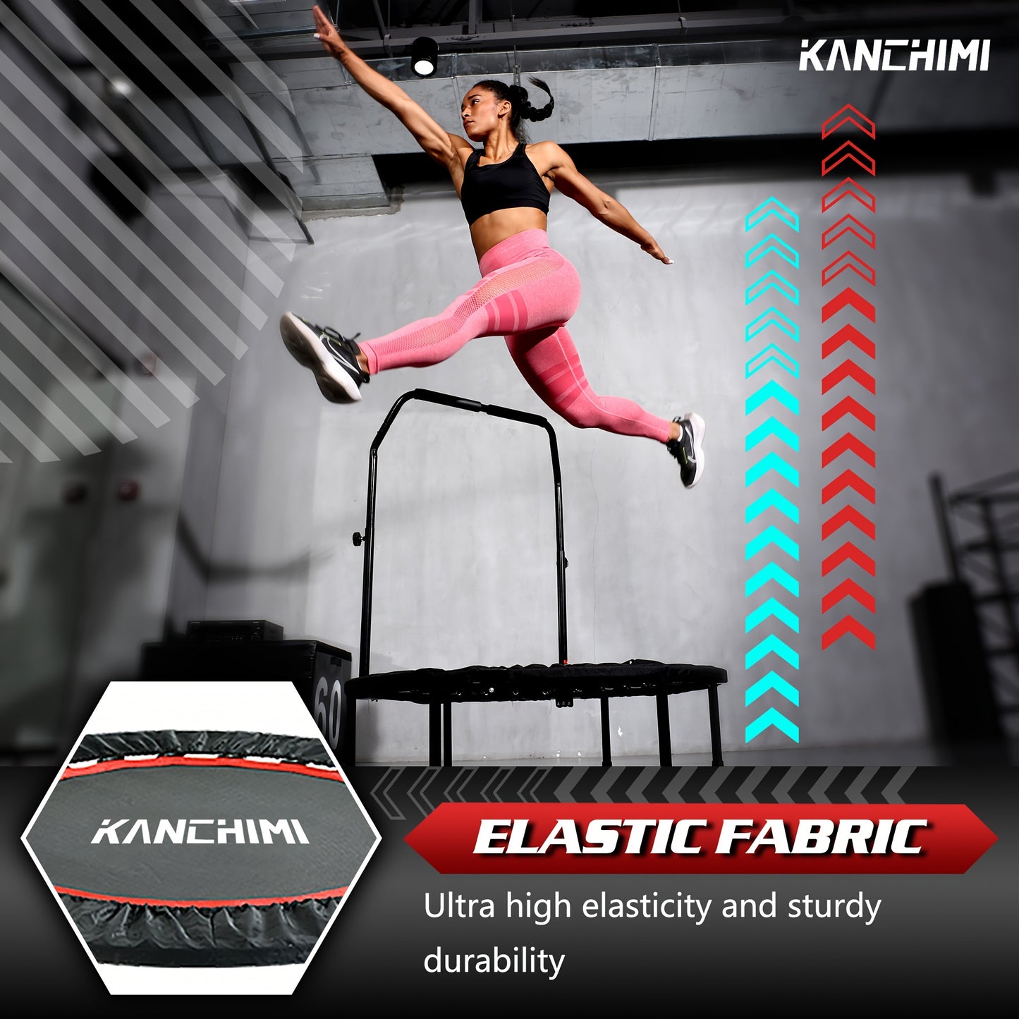 40" Folding Mini Fitness Indoor Exercise Workout Rebounder Trampoline With Handle, Max Load 450lbs