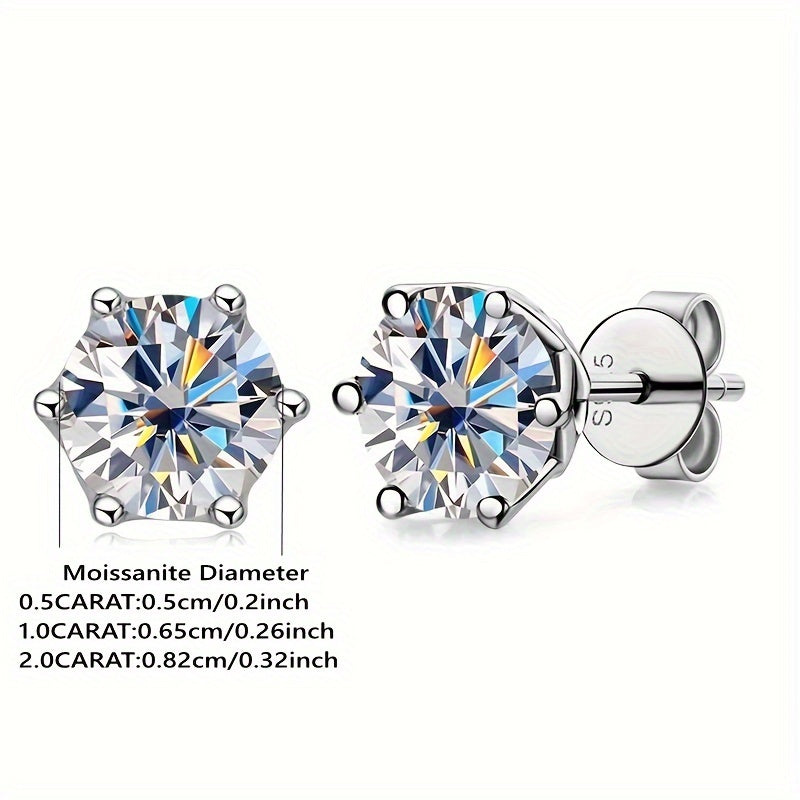 925 Silvery 0.5 Carat/1 Carat/2 Carat*2 Moissanite Round Earrings for Women, Suitable for Daily Wear And Valentine's Day, Back to School, Thanksgiving, Halloween, Christmas, Birthday And New Year Jewelry Gifts, Gift Box Weigh