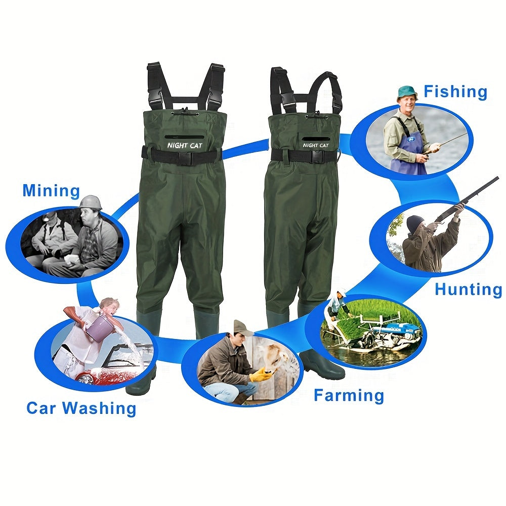 Night Cat Unisex Wading Pants | Breathable and Lightweight Nylon Chest Waders with Boot Leg Straps for Fishing, Hunting, Farms | Sizes 6.5-13, Green