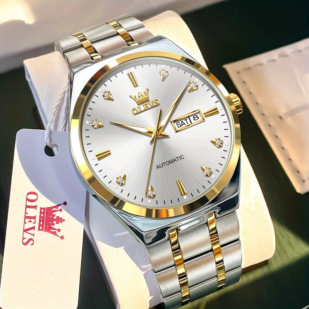 OLEVS Men's Automatic Mechanical Watch with Luminous Hands & Dual Calendar (Day/Date) - Self-Winding Analog Wristwatch, No /, for Business & Casual Attire, Durable Mechanical Movement, Affordable Luxury Watch