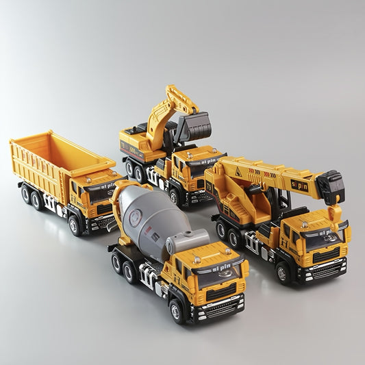 Die-Cast & Plastic Construction Truck Playset, Mini 5.8" Inertia Engineering Vehicle, Crane, Excavator, Cement Mixer, Dump Truck Toys for Boys 3-8 Years, Ideal Gift for Party Favor Christmas, Imaginative Play, ' Playset, Mini