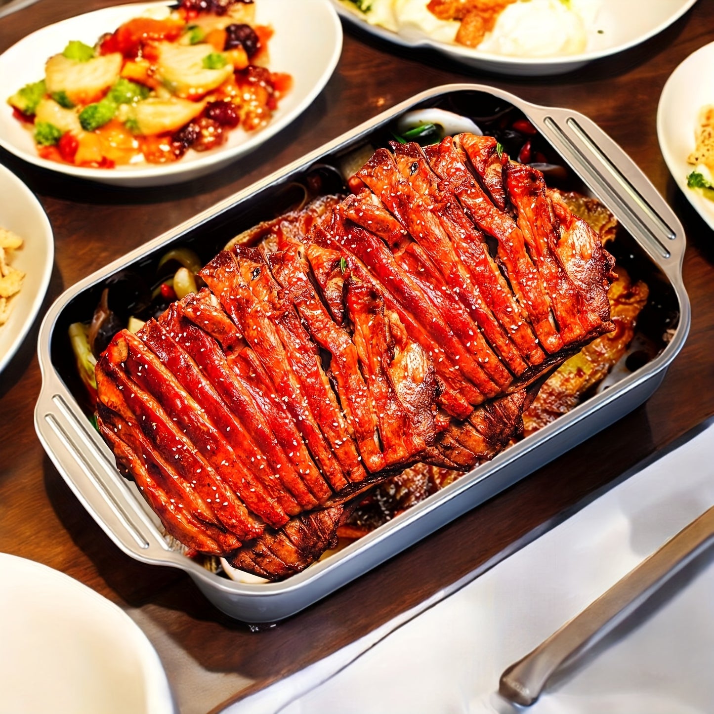 4pcs Set of 2 Deep Dishes and 2 Handle-Lid Stainless Steel Rectangular Baking Pans with Metal Lids - 6L Capacity, 16.14-Inch Deep Roasting Pan Fish Grill Tray Lasagna Dish, Dishwasher Safe, Men's Gift for Father’s Day, Best