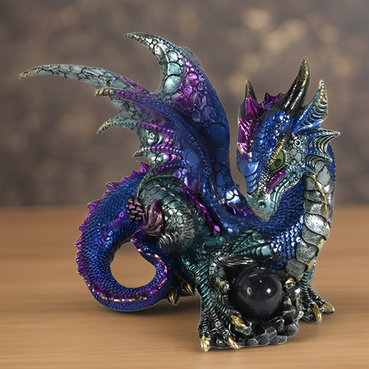 8.25"W Blue Dragon Guarding Crystal Figurine Decoration Home/Room Decor and Unique Gift Ideas