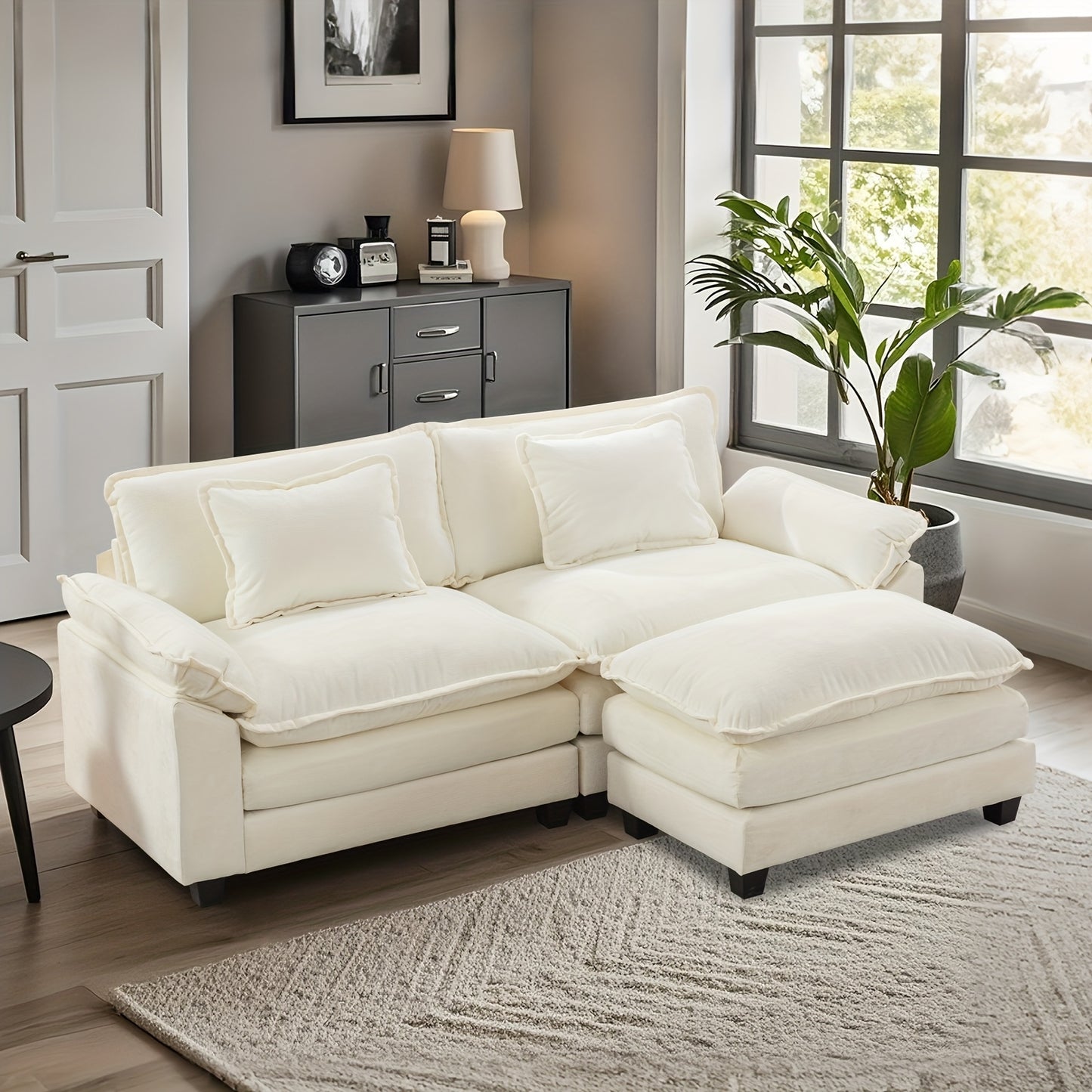 86'' Sectional Sofa, Modular Loveseat Sofa with Ottoman, Chenille Cloud Couch, Upholstered Deep Seat Sofa for Living Room, Apartment