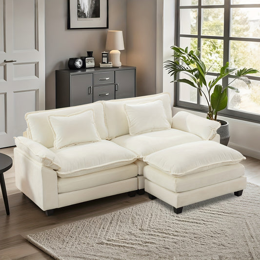 86'' Sectional Sofa, Modular Loveseat Sofa with Ottoman, Chenille Cloud Couch, Upholstered Deep Seat Sofa for Living Room, Apartment