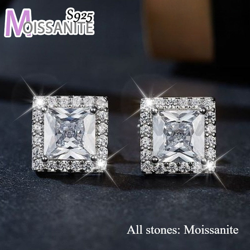 S925 Silvery Full Moissanite Earrings*2 Square Earrings, Suitable for Easter, Mother'S Day, Father'S Day, Birthday, Anniversary, Gift Giving And Daily Party, Holiday Party Wearing, Gift Box about 2, 5G