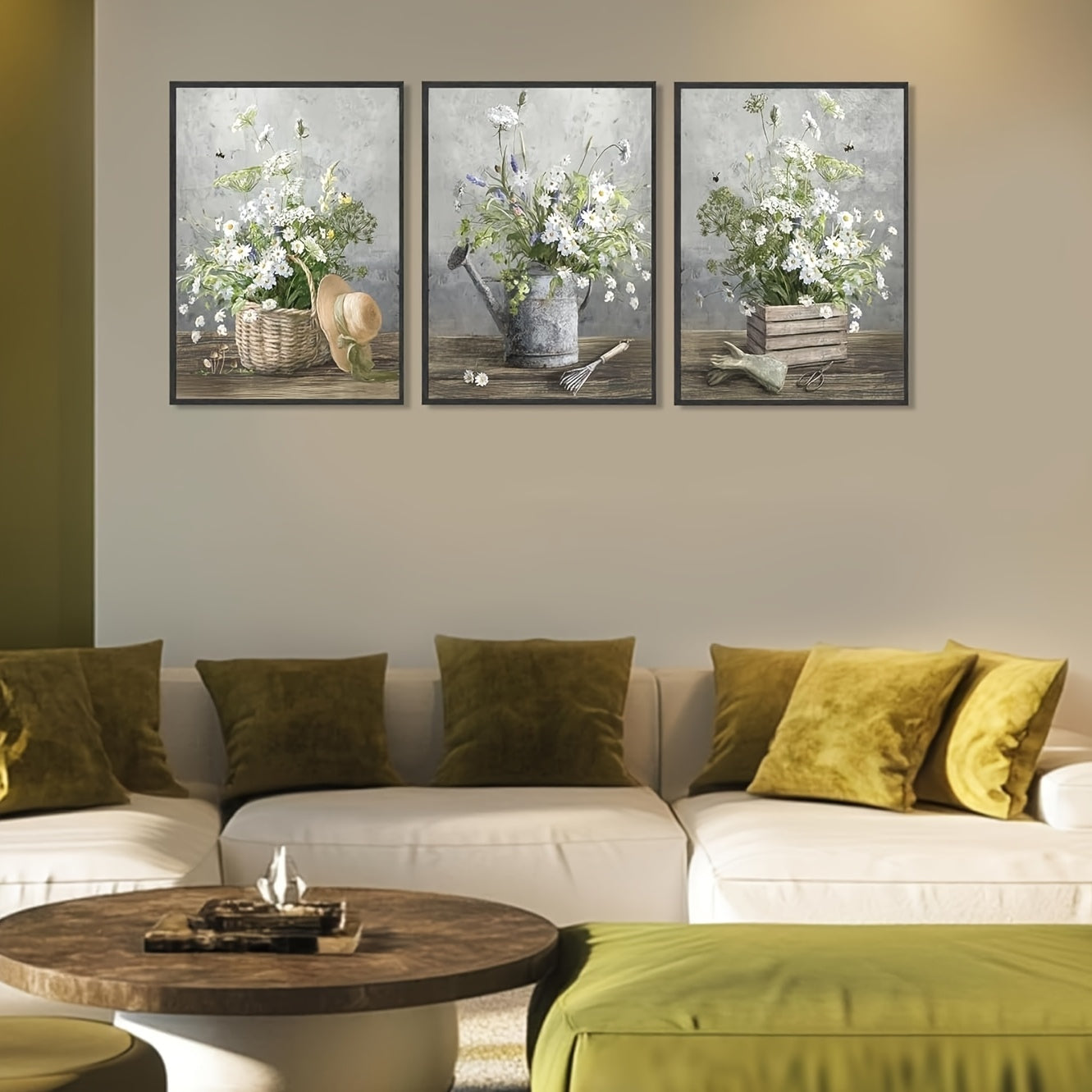 3 Count Country Daisies Poster Wall Art Countryside Flower Painting Picture Wall Decor Farmhouse Still Life Basket Poster Print Artwork for Bathroom Decoration 12x16in, Available 365 Days