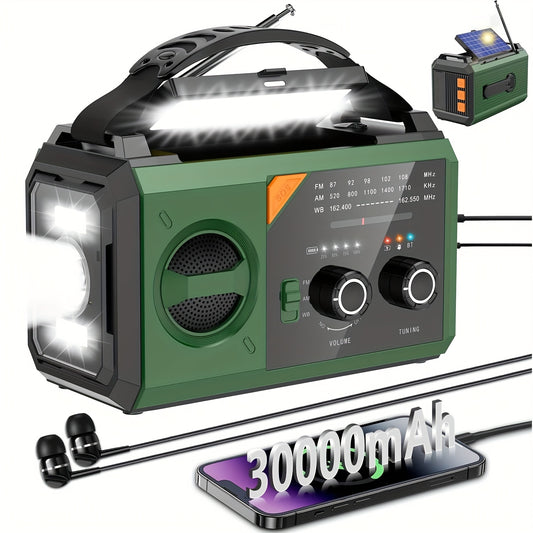 30000mAh Emergency Weather Radio with Hand Crank - NOAA Weather Alert Radio,  SOS, Power Bank 2 Solar Panels