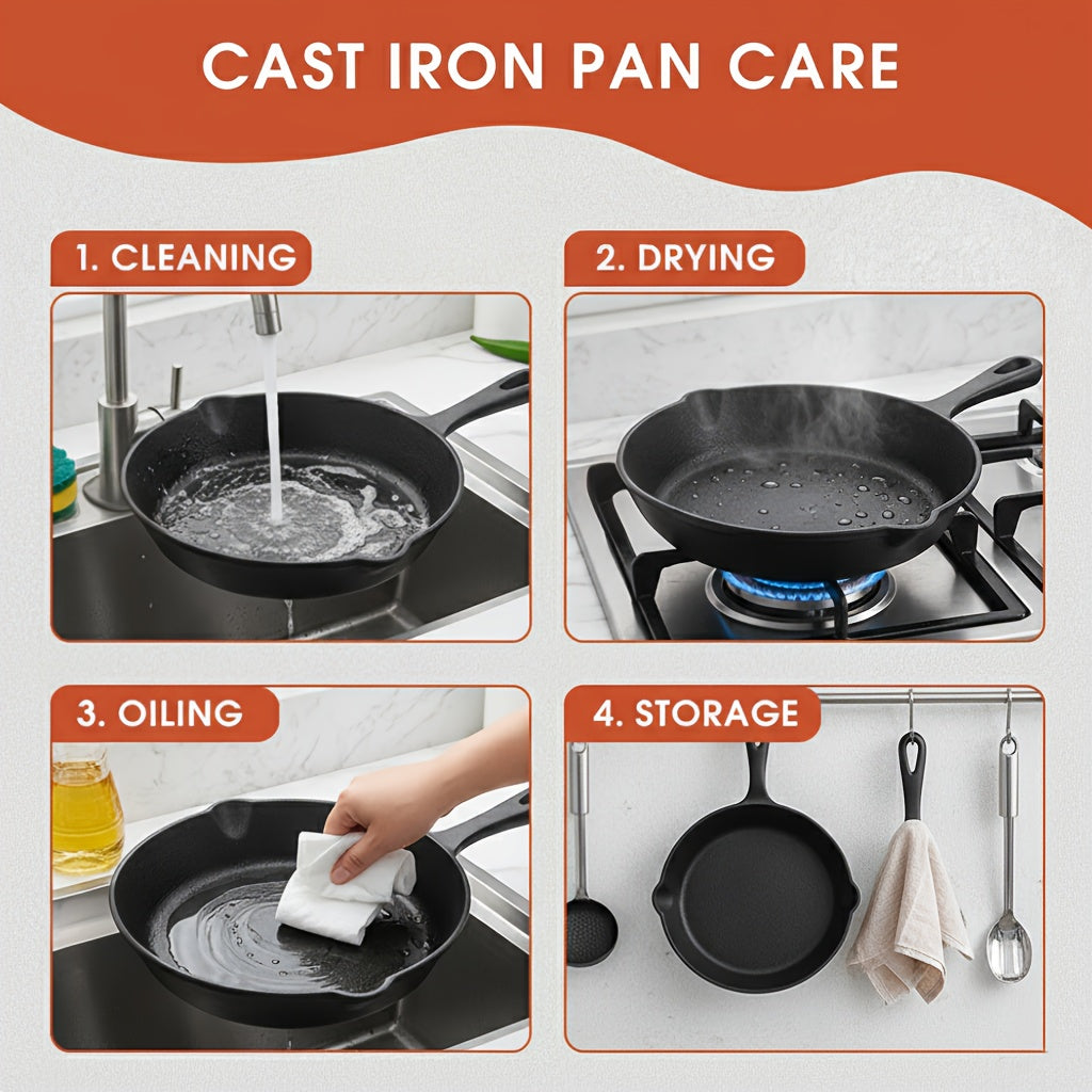 3pcs Heavy-Duty Cast Iron Skillet Set - Non-Stick Cookware with Drip Spout, Even Heat Distribution for Campfire, RV & Use - - Pans (No Teflon) - Perfect for Searing,, Dutch Meals (/Outdoor)