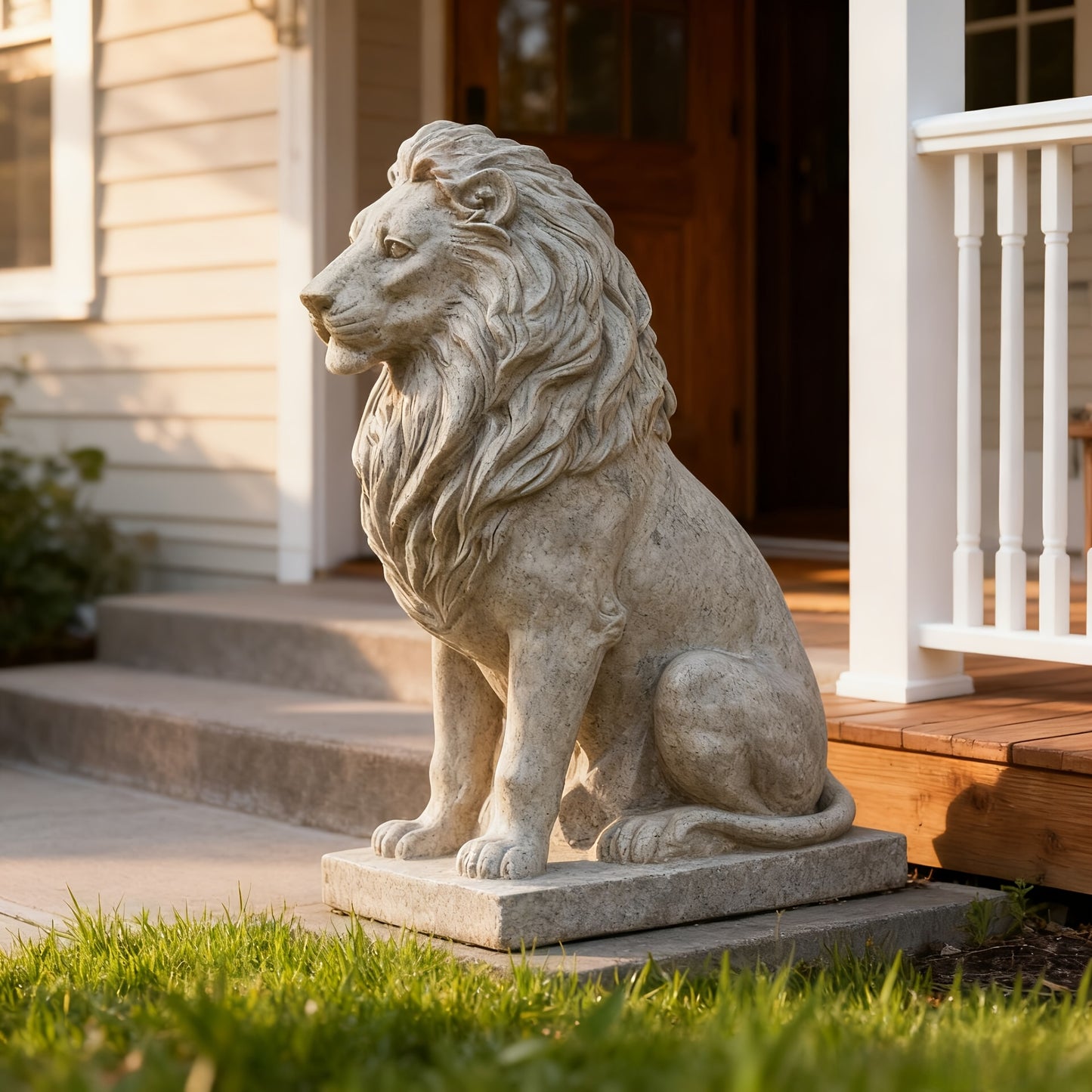 15in Large Metal Lion Statue - Majestic Sitting Lion Sculpture, Ornate -Standing Lion Cub Guardian for Garden,, Villa Entrance - Outdoor/ Animal Statue, Christmas Housewarming Gift (Durable Metal Lion Figurine)