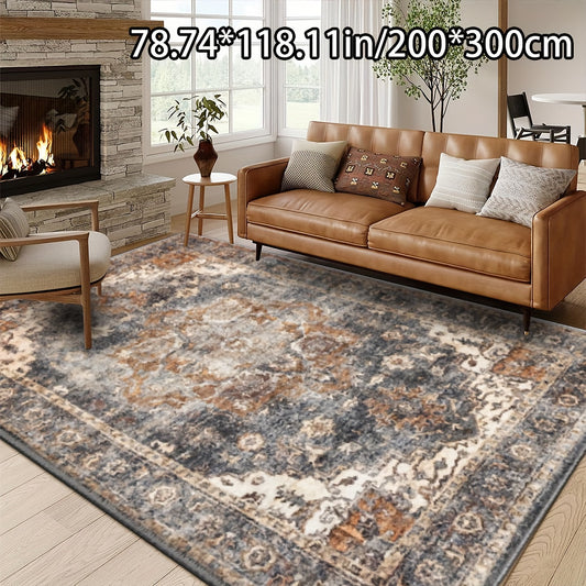 Large Rectangular Mat - Imitation Cashmere Soft Plush Texture, Beige/Brown/Gray/Black/White/Blue/Red/Orange/White Vintage Pattern, Machine Washable with Rubber Backing, Extra Large Floor Mat for Bedroom, Living Room, Dining R