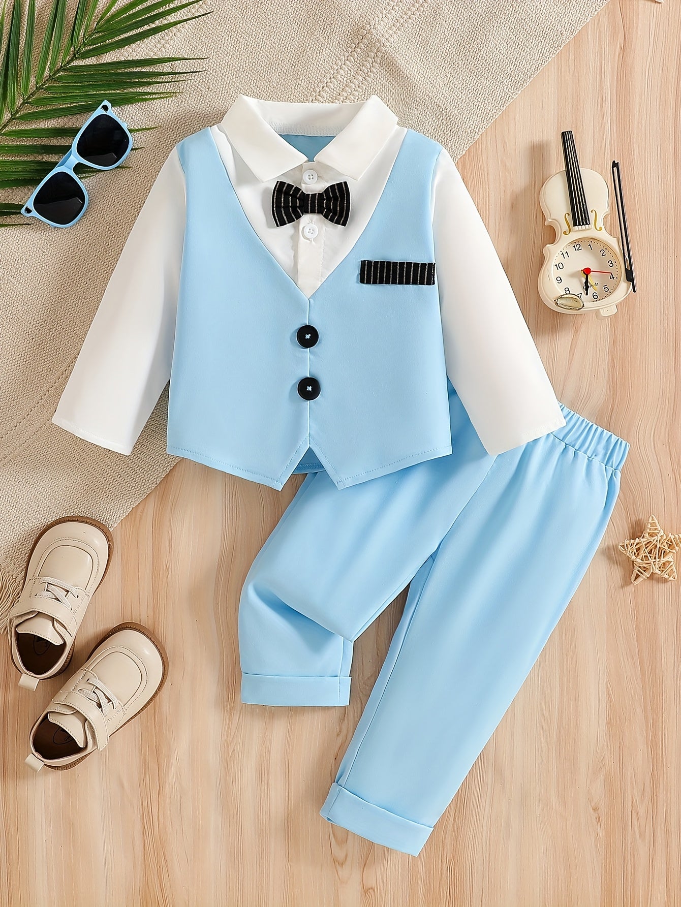 Baby Clothing And Baby Products 2025 New Baby Spring And Autumn Suit Set Wedding Birthday Party Gift Suit Fake Two Piece Long Sleeved Top And Pants Children'S Gentleman Baptismal Set Start Season Hot Halloween And Christmas C