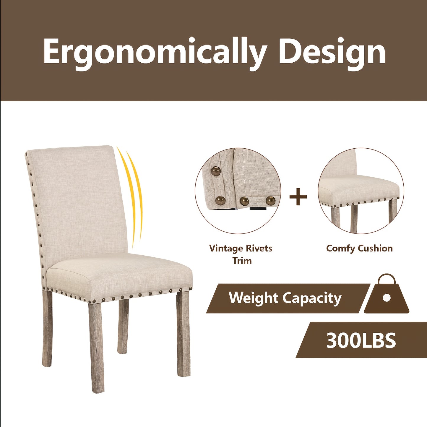 7/5pcs Rustic Modern Farmhouse Dining Table and Chair Set Suitable for Spacious Dining Rooms, Entertaining - Solid Wood & MDF Table with Sturdy Legs, Assembly, Wood Grain, Tableset for,, or Use