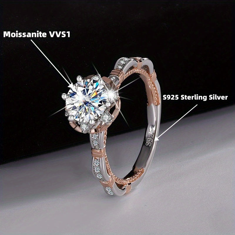 Hand bouquet shaped S925 sterling Silvery round cut Moissanite ring, daily niche design, high quality Women's jewelry, Valentine's Day gift for girlfriend, proposal, engagement wedding anniversary gift, birthday gift, party g