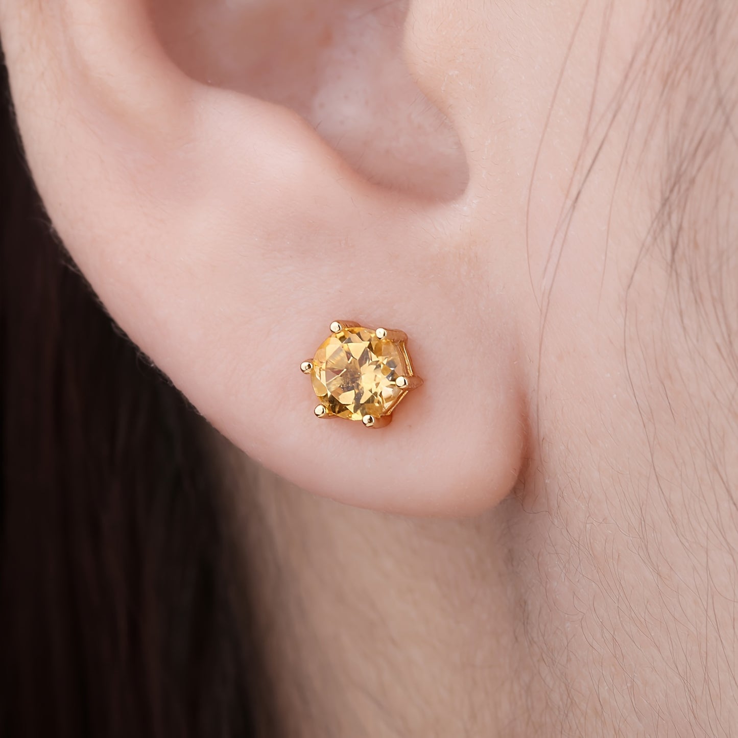 1pair 925 Sterling Silver Simple And Elegant Classic Design Exquisite Multi-faceted Round Cut Natural Gemstone Birthstone Stud Earrings Yellow&Rose for Women for Girl for Daily Decoration for Prom Party Banquet Fine Jewelry