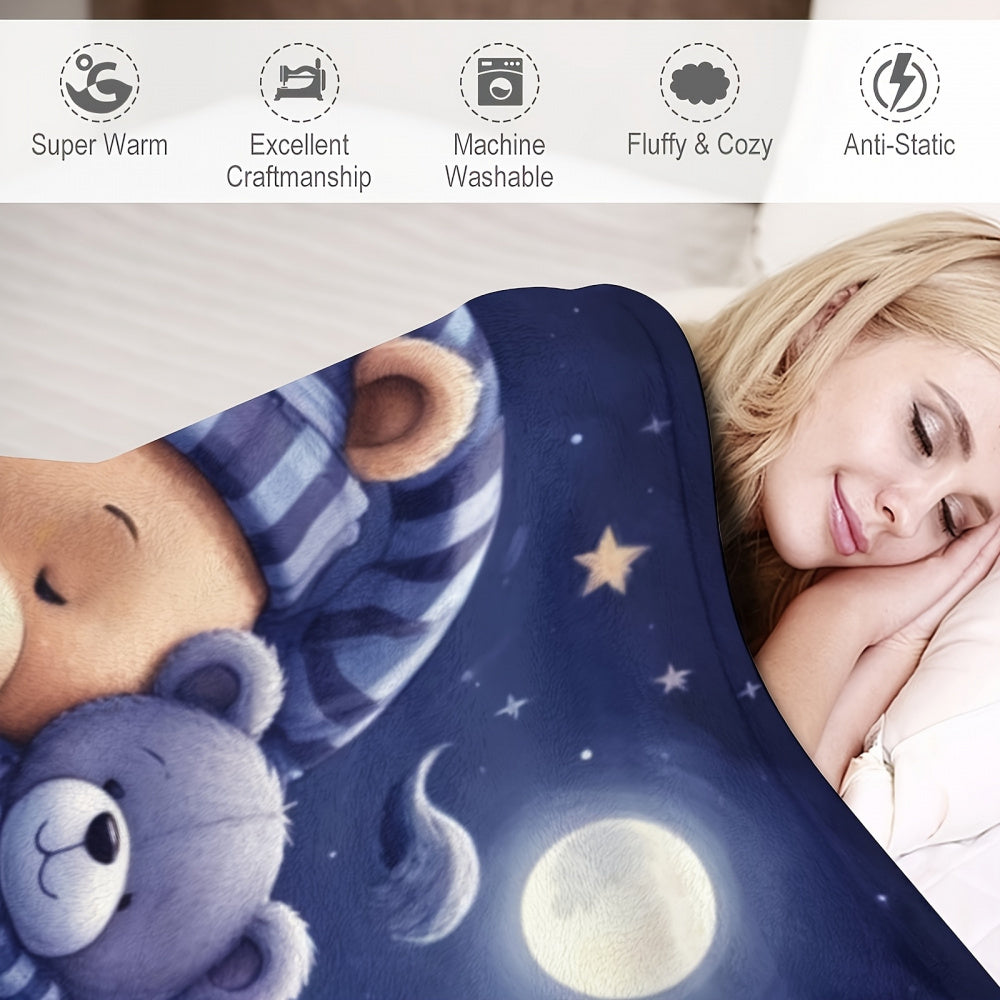 1pc[Personalized Bear Blanket] Soft, Lightweight Personalized Bear Themed Patterned Blanket with Customized Name| Suitable for Sofas, Beds, Outdoor| Perfect Birthday And Holiday