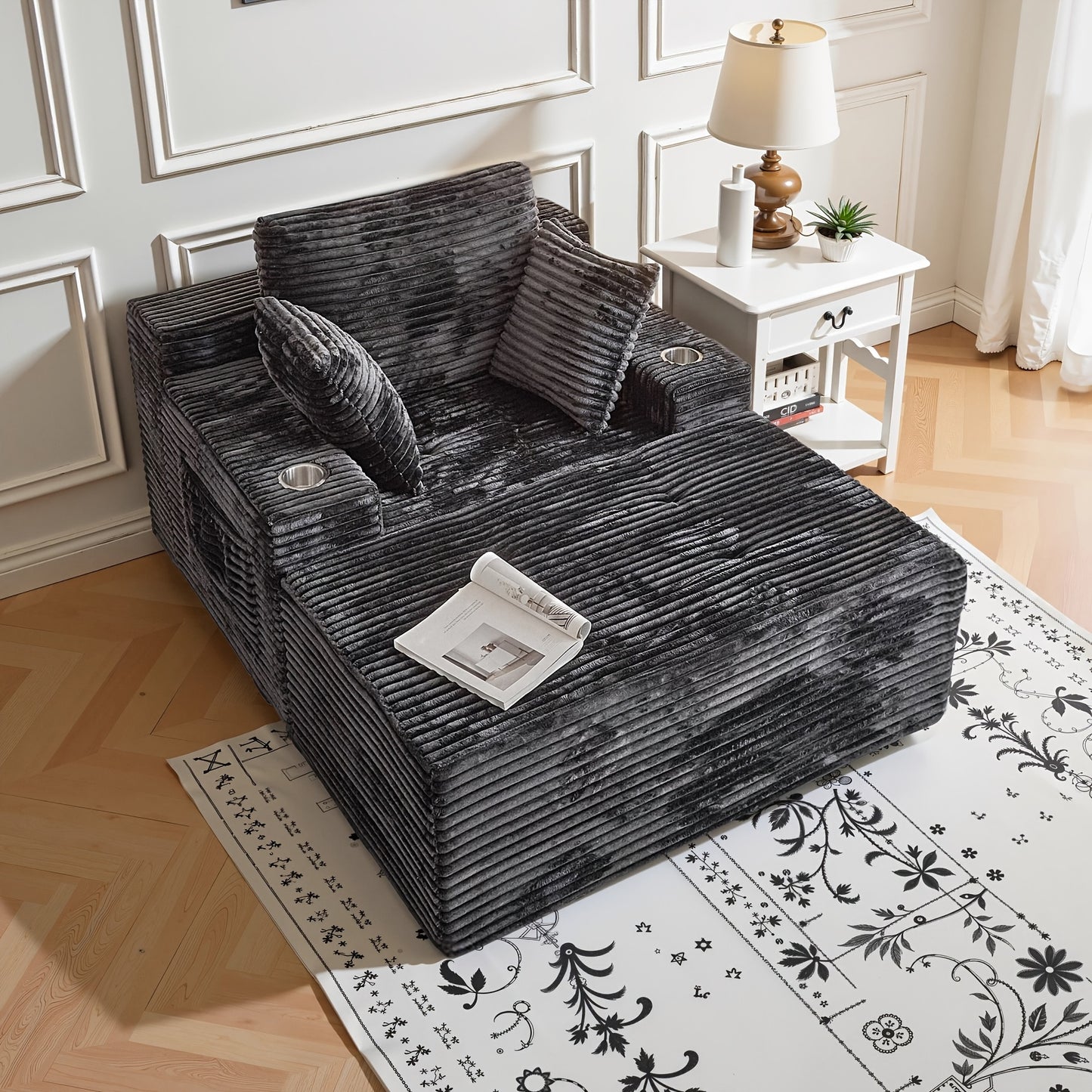 Chaise Lounge Chair Indoor, Corduroy Upholstered Deep Seat Sofa Couch, Cloud-Soft Boneless Lounger, Comfy Reading Chairs For Living Room & Bedroom, No Assembly Required