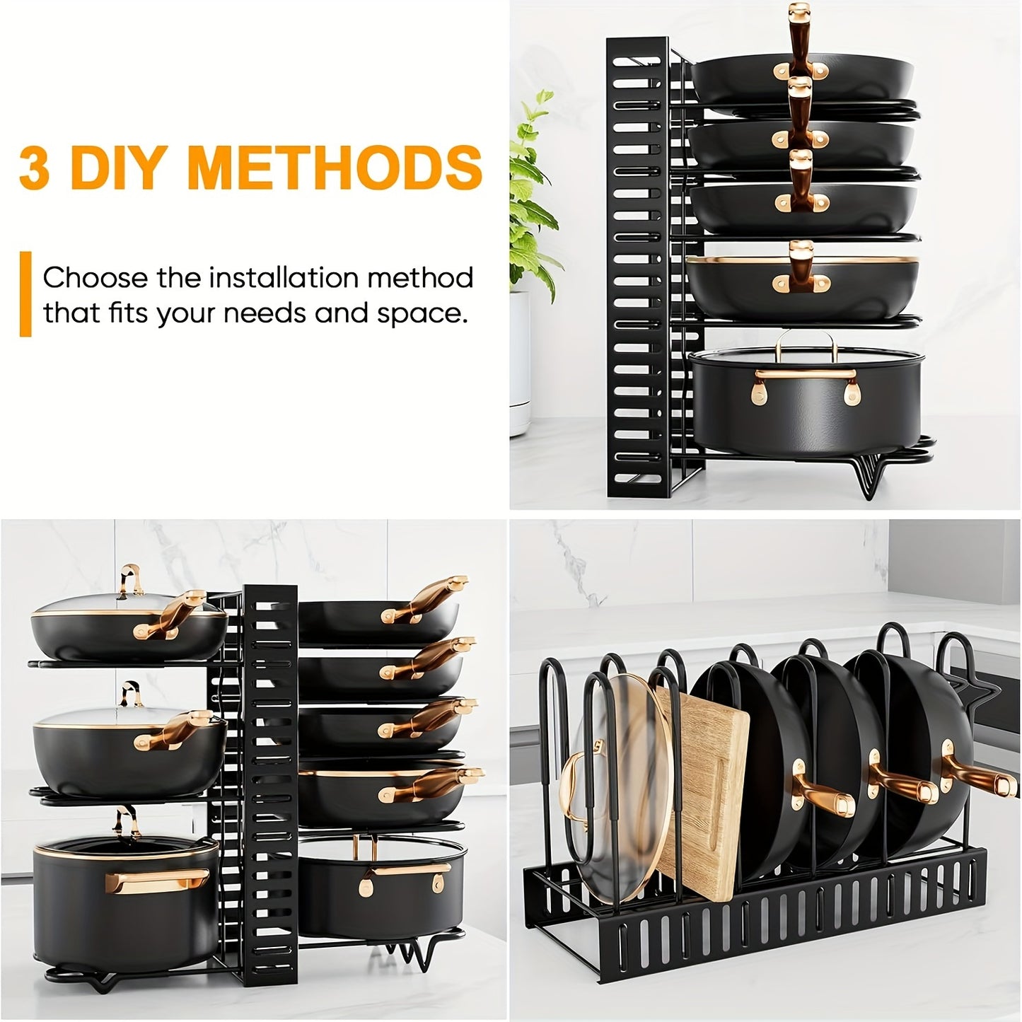 Pot Organizer 8 Tier Pot, Pan Organizer, Kitchen Cabinet Kitchenware Organizer And Pot Lid Organizer For Storage, Organizers Inside Cabinet With 3 DIY Methods