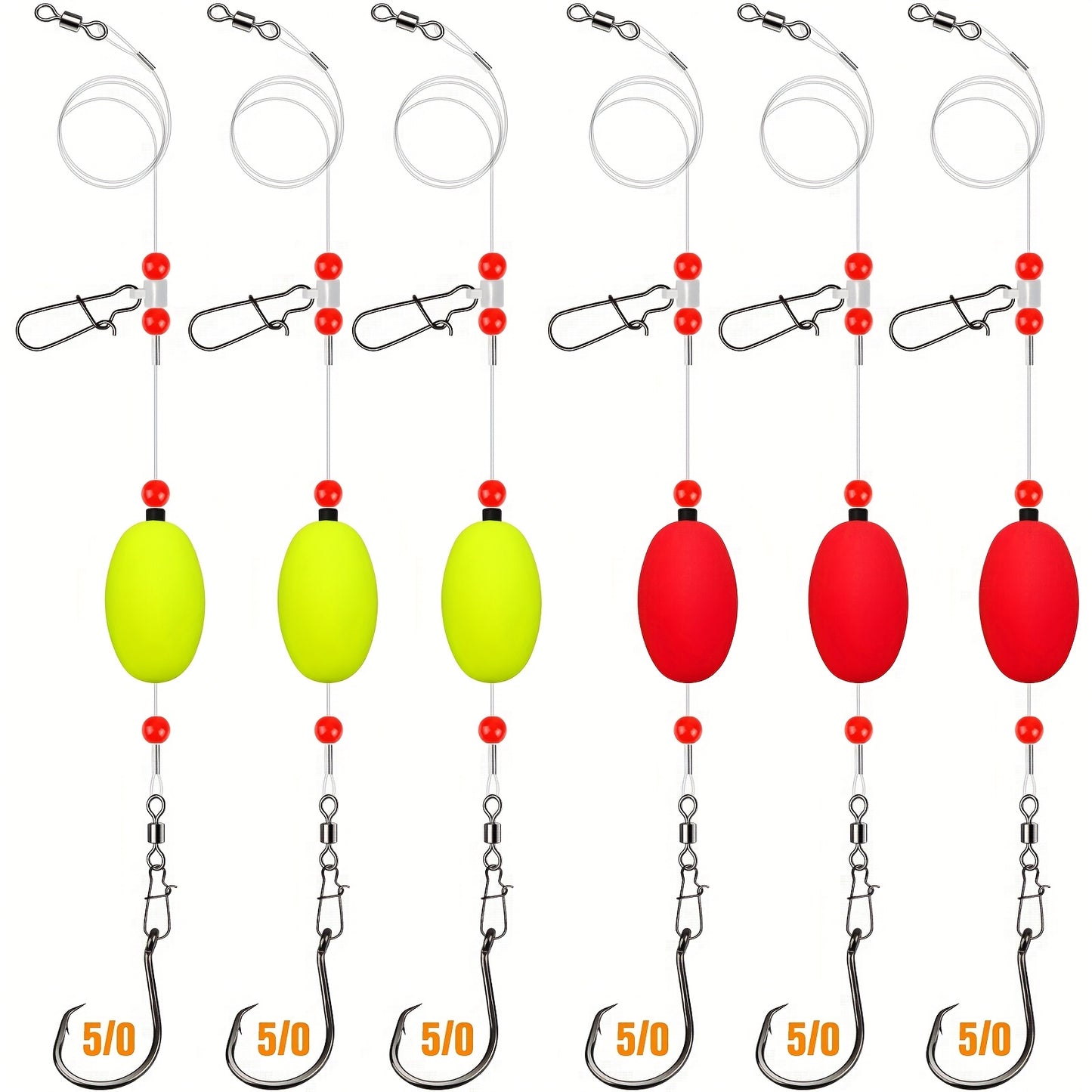 Dovesun 6pcs Surf Fishing Rigs - 20.5" Pre-Rigged Fish Finder Rig with 5/0 8/0 Circle Hooks & Fishing Float, 90LB Saltwater Fishing Gear Wind Resistant Fishing Tackle for Carolina Rig for Shark, Catfish, Bass, Idea Christmas