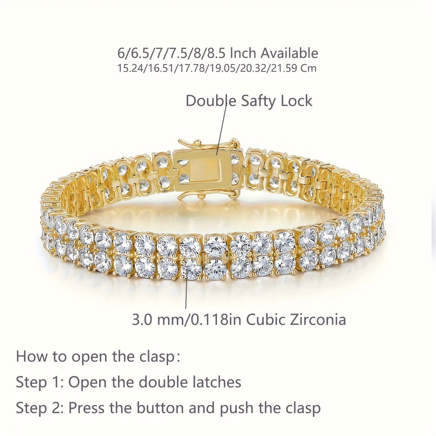 Double Row 3.0mm Tennis Bracelet for Women And Men, Inlaid with Round Cubic Synthetic Synthetic Zircon, Hip-hop Bracelet, 6.5/7/7.5/8/8.5 Inches, Unisex, Back-to-school Jewelry, Back-to-school Gifts, Birthday, Holiday, Ann