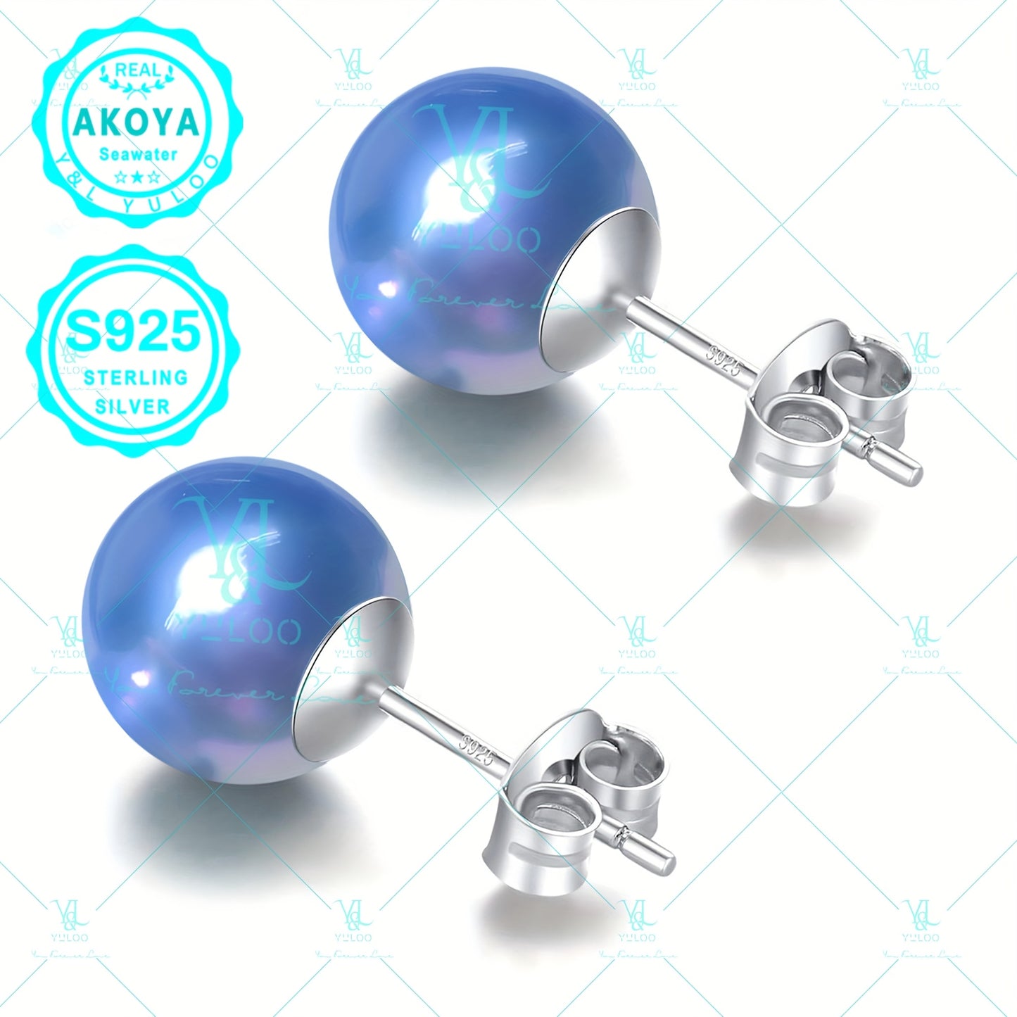 Round Akoya Blue Grey Seawater Pearl 925 Silver Stud Earrings-Mother, Girlfriend, Her Fine Jewelry Mother'S Day, Valentine'S Day, Christmas Day, Birthday Gift