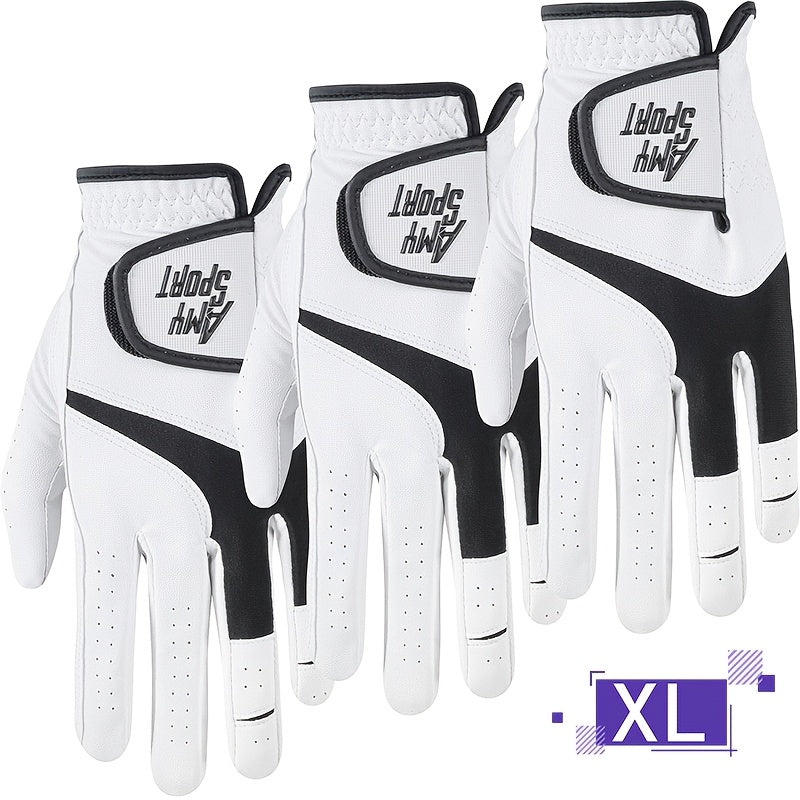 Golf Gloves Men Right Hand Left Hand Value 3 Pack, Premium PU With All Weather Grip For Serious Performance, Breathable & Comfortable Gift For Men