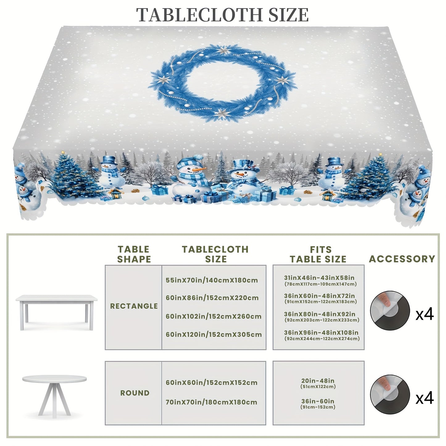 1pc Merry Christmas Themed Printed Tablecloth, Farmhouse Style, Snowman, Christmas Tree Pattern Design, Christmas, New Year Gatherings, Parties Decor, Kitchen Accessories, Room&Outdoor Decor, Gift to Friends, Rectangular&Roun