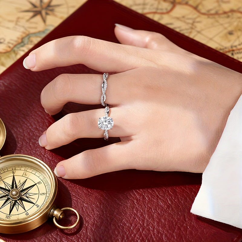 S925 Silver 2-Carat Moissanite Stackable Ring Women's Jewelry High-Quality Elegant Women's Wedding Band Perfect for EngaSynthetic Gemstoneents Weddings, Anniversaries, Proposals Ideal Holiday Jewelry Gift for Friends And Fami