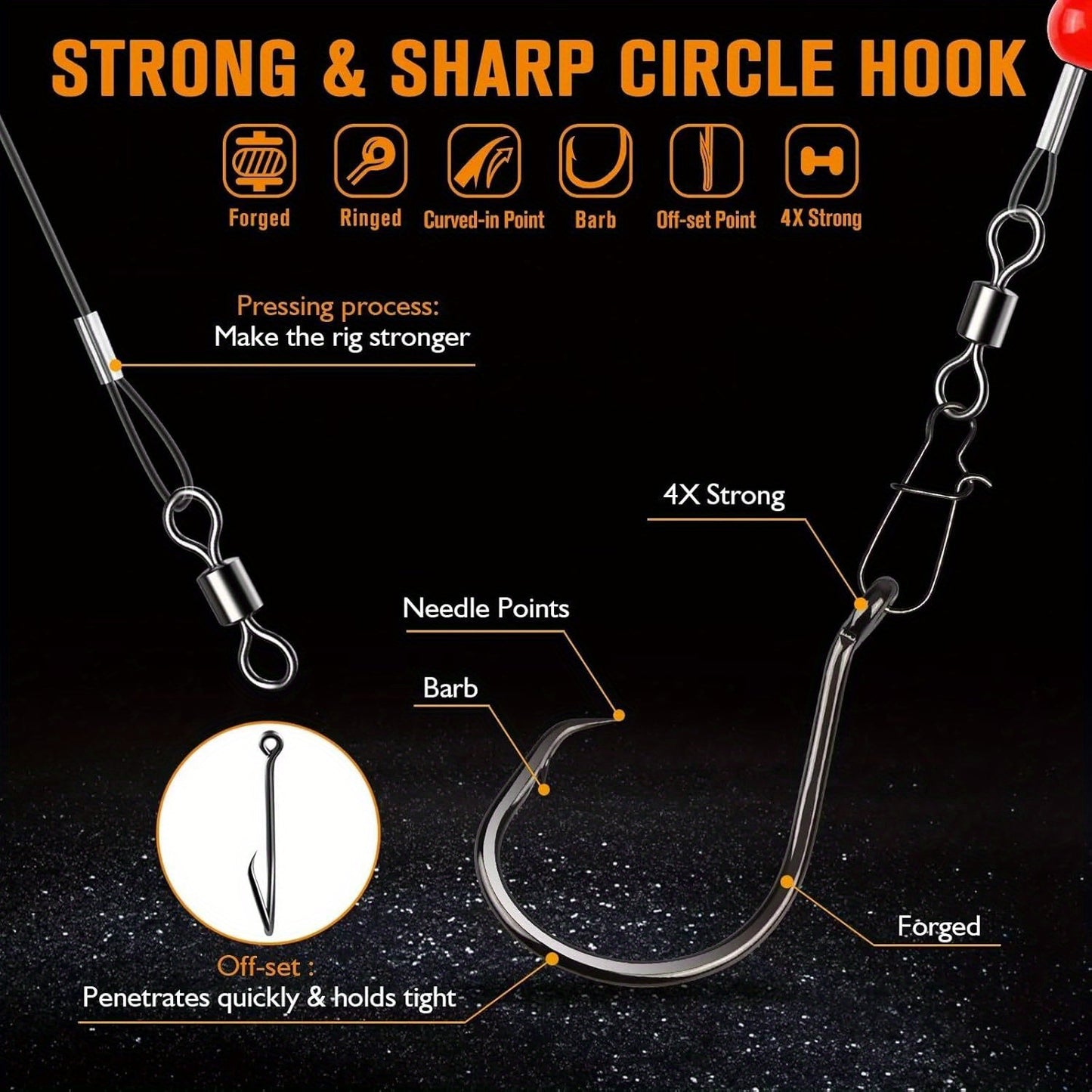 Dovesun 6pcs Surf Fishing Rigs - 20.5" Pre-Rigged Fish Finder Rig with 5/0 8/0 Circle Hooks & Fishing Float, 90LB Saltwater Fishing Gear Wind Resistant Fishing Tackle for Carolina Rig for Shark, Catfish, Bass, Idea Christmas