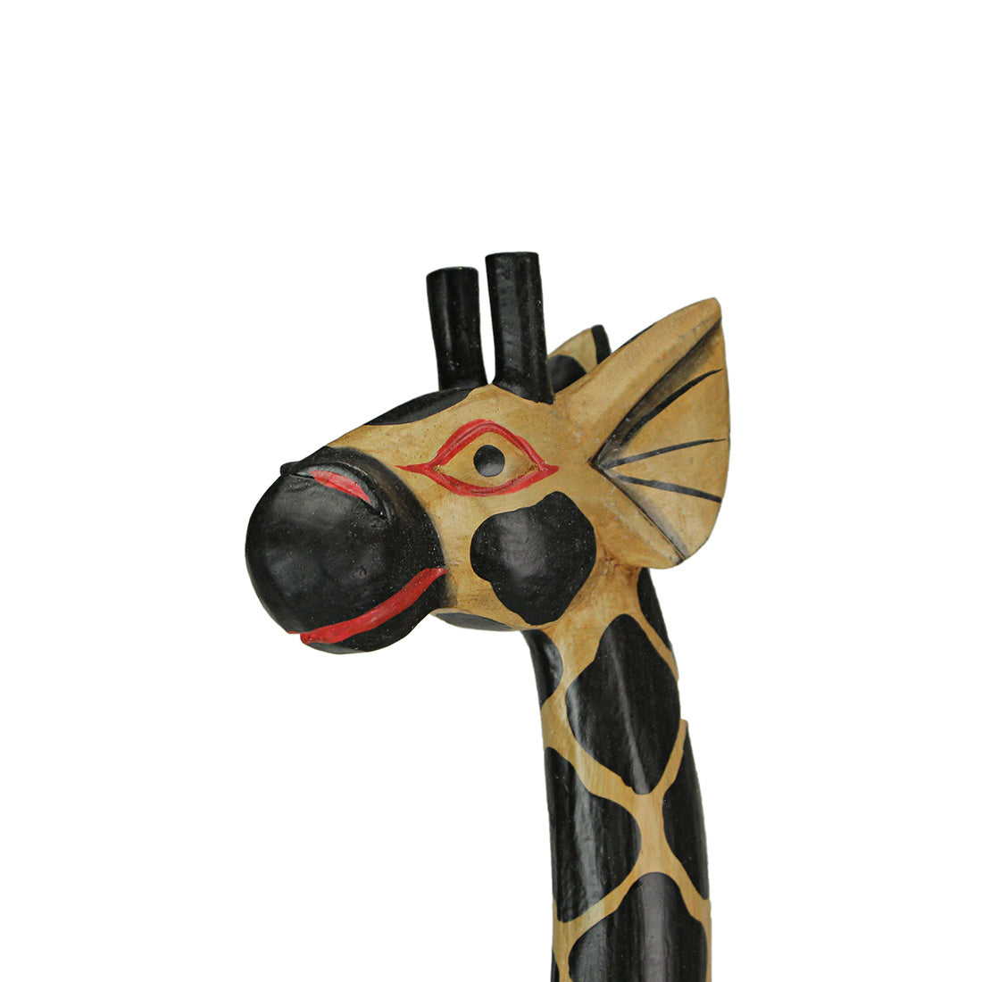 Hand-Carved 36" Tall Hand-Stained Brown Wood Giraffe Sculpture, A Striking Safari Home Decor Accent