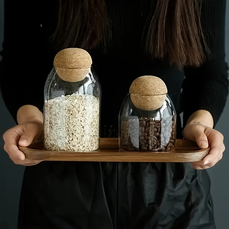 3pcs Glass Storage Container With Spherical Cork Stopper, 17 Oz/500ml Glass Jar, Perfect For Storing Tea, Flowers, Nuts, Candies, Etc. - A Must-have For Kitchen Organizing