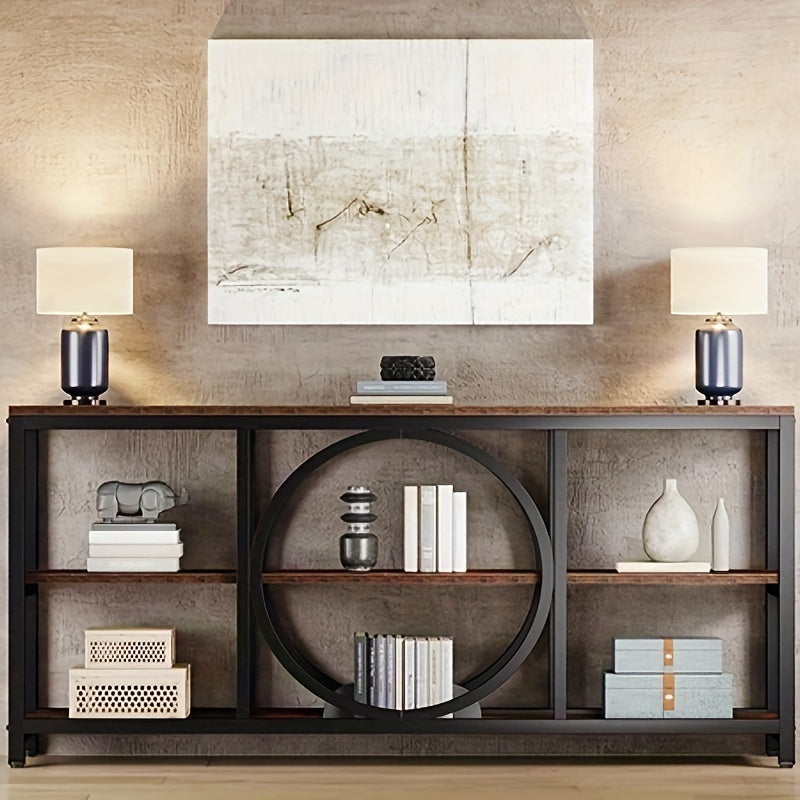 LITTLE TREE 70.9 inch Sofa Console Table, Extra Long Narrow Entryway Tables with 3 Tier Wood Storage Shelves Metal Frame for Foyer Hallway Living Room Behind Couch