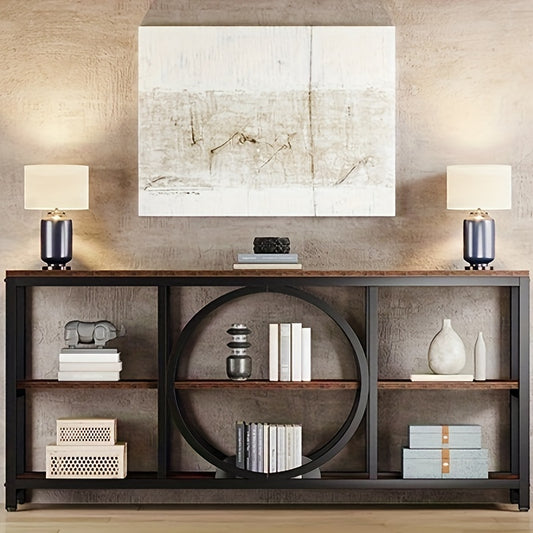 LITTLE TREE 70.9 inch Sofa Console Table, Extra Long Narrow Entryway Tables with 3 Tier Wood Storage Shelves Metal Frame for Foyer Hallway Living Room Behind Couch
