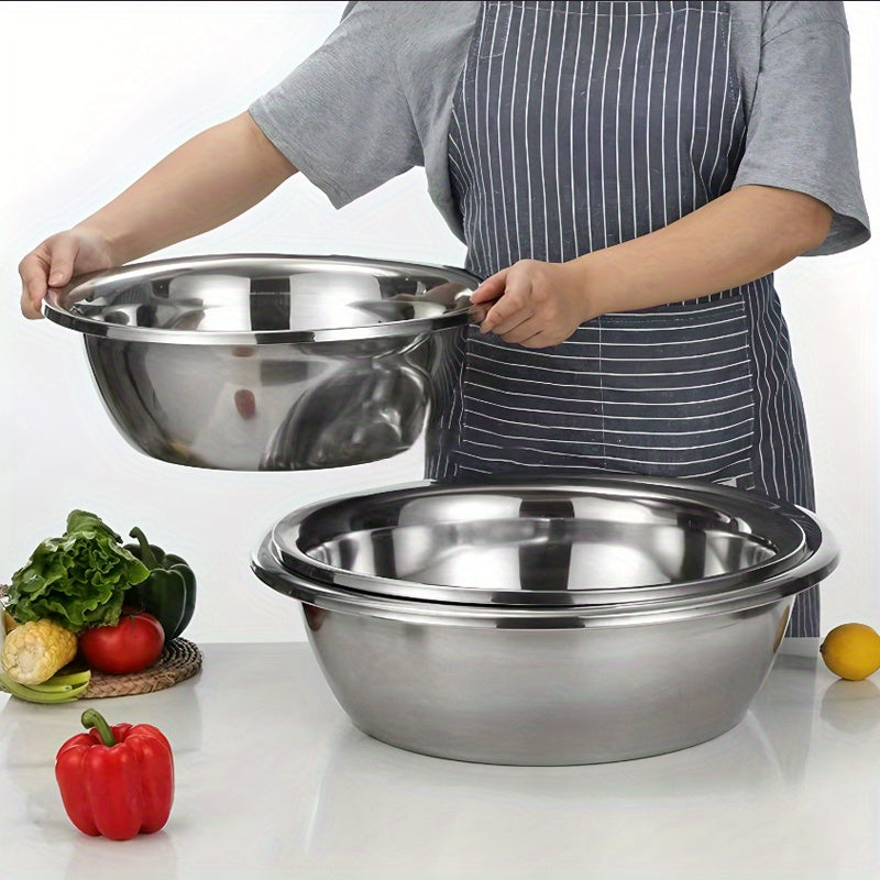 Extra Large Stainless Steel Mixing Bowls with Thicken & Widen Design - Rust-Resistant, Dishwasher Safe, Deeper Edges for Baking, Prepping, Marinating, Brining & Kimchi - Heavy-Duty Metal Serving & Salad Basin, Extra Large Mix