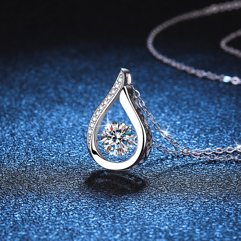 Sterling Silver Water Drop Moissanite Pendant Necklace - Dazzling Fashion Accessory with Versatile Style, Perfect Party Wedding Anniversary Gift, Hypoallergenic, Nickel-Free, and Long-Lasting Jewelry for Women
