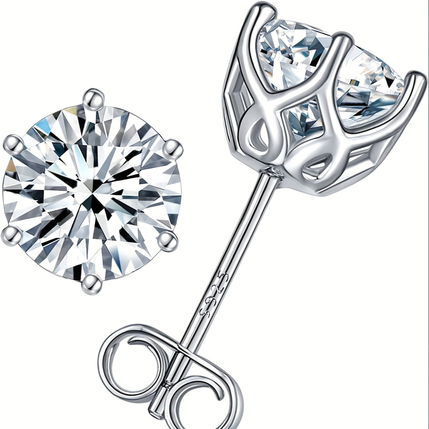 925 Silvery 0.5 Carat/1 Carat/2 Carat*2 Moissanite Round Earrings for Women, Suitable for Daily Wear And Valentine's Day, Back to School, Thanksgiving, Halloween, Christmas, Birthday And New Year Jewelry Gifts, Gift Box Weigh