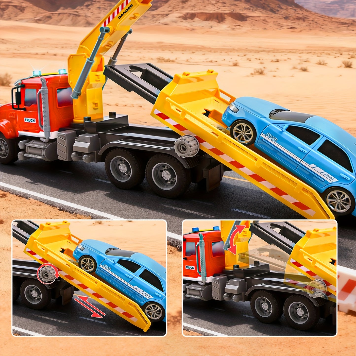 Kids Toys For 3 4 5 6 7 Years Old Boys, 13"Tow Truck Toy, Friction Powered Transport Truck Crane Toy With Lights And Sounds, Birthday Gifts For Boy Child