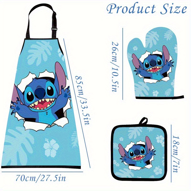 Stitch kitchen three-piece set, including a Stitch apron, gloves, and heat-resistant mat, Party Favors, adding fun to your cooking time and joy to your culinary creeations.ations., Kitchen Essentials, Culinary Gifts, Themed A