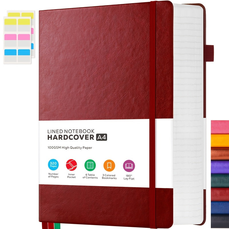 A4 College Ruled Notebook, Hardcover Leather Notebook For School Work, Lined Journal For Women Men, 8.5" X 11" Large Notebook With 320 Pages, Business Notebook, 100GSM Thick Paper, Christmas Gifts