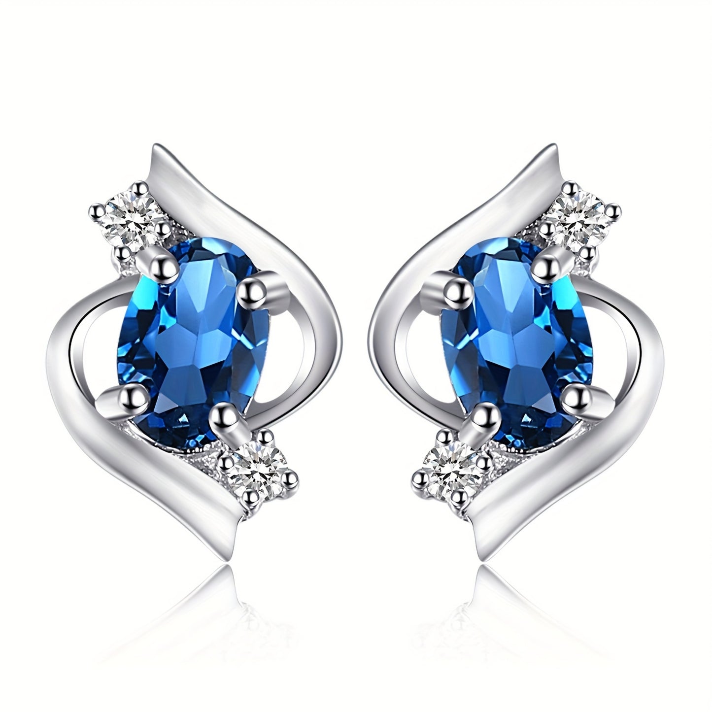 1pair 925 Sterling Silver Simple And Elegant Exquisite Multi-faceted Oval Cut Natural London Blue Topaz Silvery Stud Earrings For Woman For Girl Perfect For Daily Decoration For Dating Gift Fine Jewelry