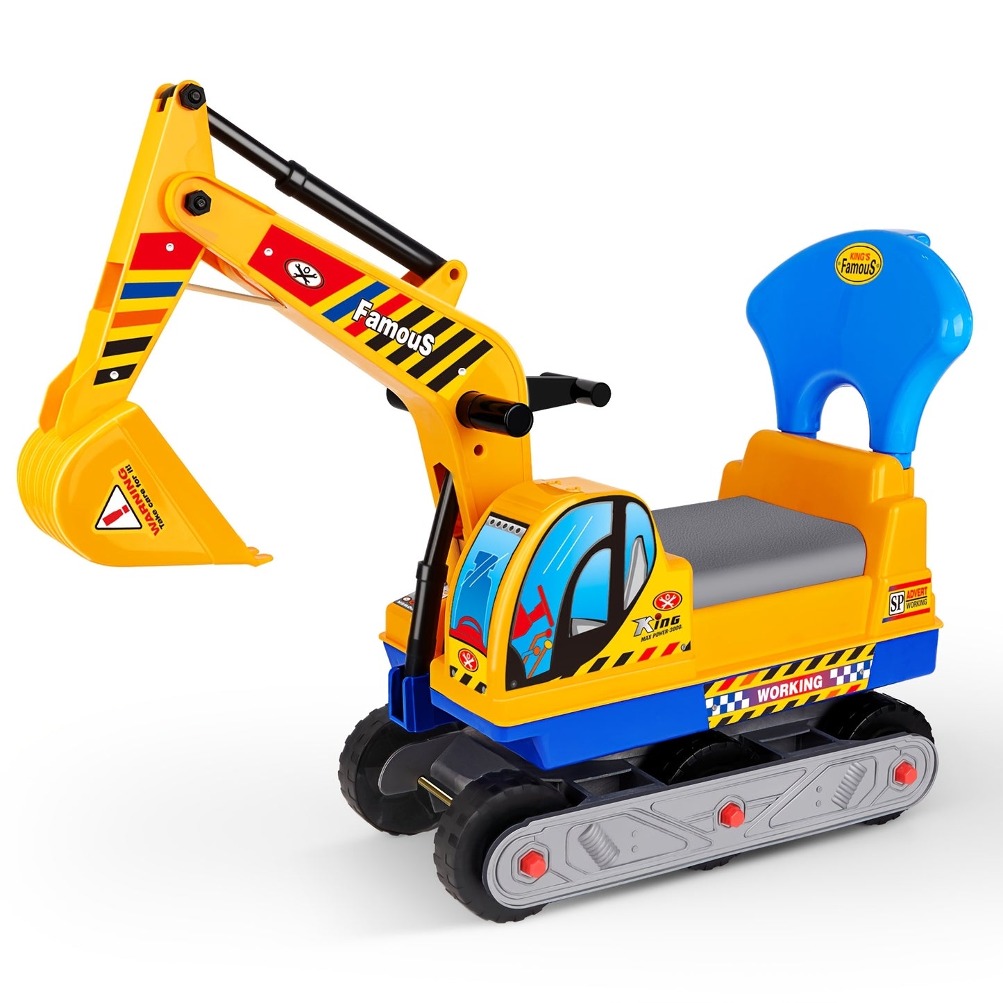 Ride-On Excavator Toy Tractor with Movable Arm & Mobile Base - Green/Yellow Construction Truck with Storage Basket, Realistic Digging Bulldozer for &, Birthday/Christmas/Halloween Gift (Ages 1+)