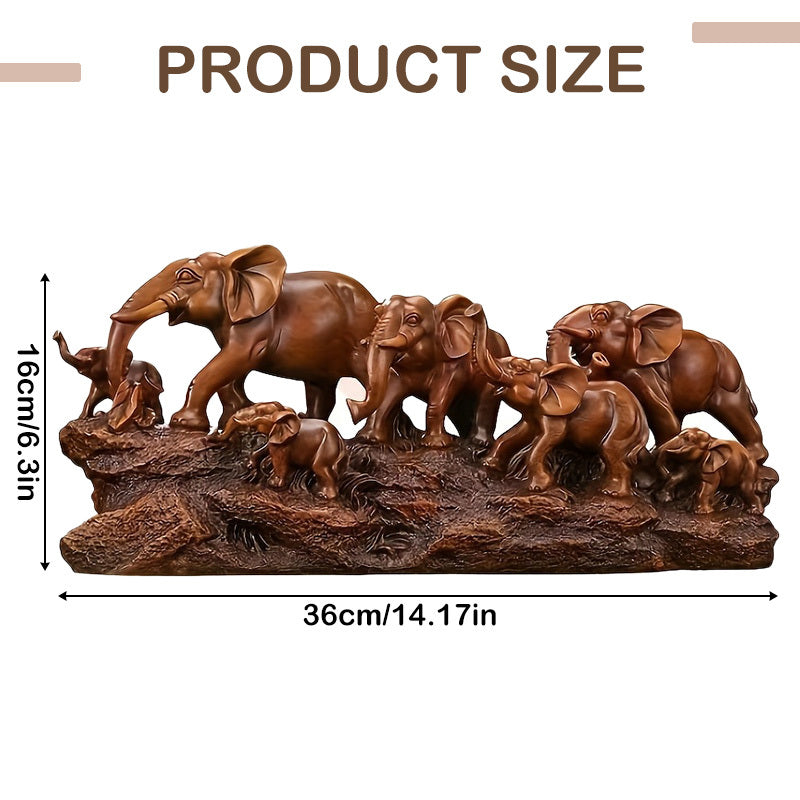 1pc Auspicious Elephant Group Ornament - Resin Figurine with 6 Adorable Elephants, Perfect for Living Room, TV Cabinet, Wine Cabinet, Office Decor - Ideal Housewarming Gift, Indoor & Outdoor Use, No Electricity Needed, Elepha